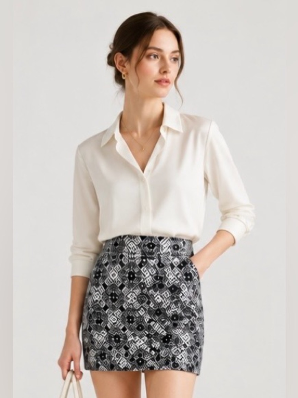 J CREW A0111 Skirt Printed Basketweave Mini A Line Blue White